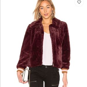J.O.A Faux Fur Bomber Jacket in Wine/Purple